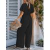 CUPSHE One Piece Jumpsuits for Women Casual Summer V Neck Batwing Sleeve Wide Leg Elegant Overalls Sexy Vacation Outfits(Black)