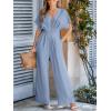 CUPSHE One Piece Jumpsuits for Women Casual Summer V Neck Batwing Sleeve Wide Leg Elegant Overalls Sexy Vacation Outfits(Blue)