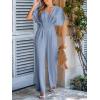CUPSHE One Piece Jumpsuits for Women Casual Summer V Neck Batwing Sleeve Wide Leg Elegant Overalls Sexy Vacation Outfits(Blue)
