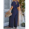 CUPSHE One Piece Jumpsuits for Women Casual Summer V Neck Batwing Sleeve Wide Leg Elegant Overalls Sexy Vacation Outfits(Blue Black)