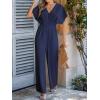 CUPSHE One Piece Jumpsuits for Women Casual Summer V Neck Batwing Sleeve Wide Leg Elegant Overalls Sexy Vacation Outfits(Blue Black)