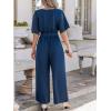 CUPSHE One Piece Jumpsuits for Women Casual Summer V Neck Batwing Sleeve Wide Leg Elegant Overalls Sexy Vacation Outfits(Dark Blue)