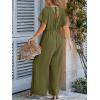 CUPSHE One Piece Jumpsuits for Women Casual Summer V Neck Batwing Sleeve Wide Leg Elegant Overalls Sexy Vacation Outfits(Dark Green)