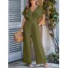 CUPSHE One Piece Jumpsuits for Women Casual Summer V Neck Batwing Sleeve Wide Leg Elegant Overalls Sexy Vacation Outfits(Dark Green)