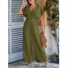 CUPSHE One Piece Jumpsuits for Women Casual Summer V Neck Batwing Sleeve Wide Leg Elegant Overalls Sexy Vacation Outfits(Dark Green)