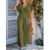CUPSHE One Piece Jumpsuits for Women Casual Summer V Neck Batwing Sleeve Wide Leg Elegant Overalls Sexy Vacation Outfits(Dark Green)