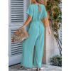 CUPSHE One Piece Jumpsuits for Women Casual Summer V Neck Batwing Sleeve Wide Leg Elegant Overalls Sexy Vacation Outfits(Green)