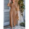 CUPSHE One Piece Jumpsuits for Women Casual Summer V Neck Batwing Sleeve Wide Leg Elegant Overalls Sexy Vacation Outfits(Khaki)