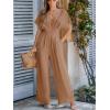 CUPSHE One Piece Jumpsuits for Women Casual Summer V Neck Batwing Sleeve Wide Leg Elegant Overalls Sexy Vacation Outfits(Khaki)