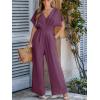 CUPSHE One Piece Jumpsuits for Women Casual Summer V Neck Batwing Sleeve Wide Leg Elegant Overalls Sexy Vacation Outfits(Purple)