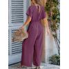 CUPSHE One Piece Jumpsuits for Women Casual Summer V Neck Batwing Sleeve Wide Leg Elegant Overalls Sexy Vacation Outfits(Purple)