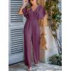 CUPSHE One Piece Jumpsuits for Women Casual Summer V Neck Batwing Sleeve Wide Leg Elegant Overalls Sexy Vacation Outfits(Purple)