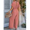 CUPSHE One Piece Jumpsuits for Women Casual Summer V Neck Batwing Sleeve Wide Leg Elegant Overalls Sexy Vacation Outfits(Rose Red)