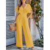 CUPSHE One Piece Jumpsuits for Women Casual Summer V Neck Batwing Sleeve Wide Leg Elegant Overalls Sexy Vacation Outfits(Sand)