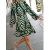 CUPSHE Ruffle Fall Dress for Women Geometric Stand Collar Long Sleeve Back Tie Cutout Smocked Mini Dresses(Green)
