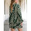 CUPSHE Ruffle Fall Dress for Women Geometric Stand Collar Long Sleeve Back Tie Cutout Smocked Mini Dresses(Green)
