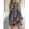 CUPSHE Ruffle Fall Dress for Women Geometric Stand Collar Long Sleeve Back Tie Cutout Smocked Mini Dresses(Navy)