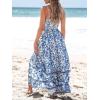 CUPSHE Summer Dress for Women V Neck Sleeveless Floral Cutout Smocked Ruffled Maxi Formal Beach Dress(Blue Floral)