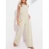 CUPSHE Summer Maxi Jumpsuit Round Neck Sleeveless Wide Leg One Piece Fall Outfit Pockets Fitted Overall Casual Maxi Romper(Apricot)