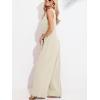 CUPSHE Summer Maxi Jumpsuit Round Neck Sleeveless Wide Leg One Piece Fall Outfit Pockets Fitted Overall Casual Maxi Romper(Apricot)