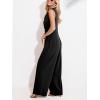 CUPSHE Summer Maxi Jumpsuit Round Neck Sleeveless Wide Leg One Piece Fall Outfit Pockets Fitted Overall Casual Maxi Romper(Black)