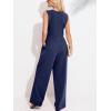 CUPSHE Summer Maxi Jumpsuit Round Neck Sleeveless Wide Leg One Piece Fall Outfit Pockets Fitted Overall Casual Maxi Romper(Navy Blue)