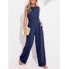 CUPSHE Summer Maxi Jumpsuit Round Neck Sleeveless Wide Leg One Piece Fall Outfit Pockets Fitted Overall Casual Maxi Romper(Navy Blue)