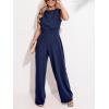 CUPSHE Summer Maxi Jumpsuit Round Neck Sleeveless Wide Leg One Piece Fall Outfit Pockets Fitted Overall Casual Maxi Romper(Navy Blue)