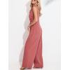 CUPSHE Summer Maxi Jumpsuit Round Neck Sleeveless Wide Leg One Piece Fall Outfit Pockets Fitted Overall Casual Maxi Romper(Pink)