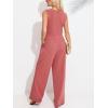 CUPSHE Summer Maxi Jumpsuit Round Neck Sleeveless Wide Leg One Piece Fall Outfit Pockets Fitted Overall Casual Maxi Romper(Pink)