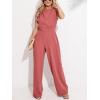 CUPSHE Summer Maxi Jumpsuit Round Neck Sleeveless Wide Leg One Piece Fall Outfit Pockets Fitted Overall Casual Maxi Romper(Pink)