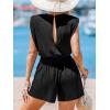 CUPSHE Summer Rompers for Women Casual Sleeveless Waist Tie Wide Leg Shorts Mini Jumpsuits Overalls Vacation Outfits(Black)