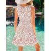 CUPSHE Swimsuit Coverup for Women Paisley Plungning V Neck Cutout Sleeveless Ruffle Beach Coverup Mini Dress(Beige)