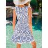 CUPSHE Swimsuit Coverup for Women Paisley Plungning V Neck Cutout Sleeveless Ruffle Beach Coverup Mini Dress(Blue & White)
