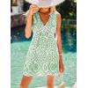 CUPSHE Swimsuit Coverup for Women Paisley Plungning V Neck Cutout Sleeveless Ruffle Beach Coverup Mini Dress(Green)