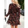 CUPSHE Women Floral Ruffle Summer Dress Surplice V Neck Long Peasant Sleeve Elastic Waist Flowy Casual Holiday Mini Dress(Black Orange Floral)
