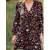 CUPSHE Women Floral Ruffle Summer Dress Surplice V Neck Long Peasant Sleeve Elastic Waist Flowy Casual Holiday Mini Dress(Black Red Floral)