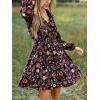 CUPSHE Women Floral Ruffle Summer Dress Surplice V Neck Long Peasant Sleeve Elastic Waist Flowy Casual Holiday Mini Dress(Black Red Floral)