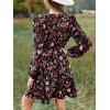 CUPSHE Women Floral Ruffle Summer Dress Surplice V Neck Long Peasant Sleeve Elastic Waist Flowy Casual Holiday Mini Dress(Black Red Floral)