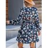 CUPSHE Women Floral Ruffle Summer Dress Surplice V Neck Long Peasant Sleeve Elastic Waist Flowy Casual Holiday Mini Dress(Blue Floral)