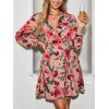 CUPSHE Women Floral Ruffle Summer Dress Surplice V Neck Long Peasant Sleeve Elastic Waist Flowy Casual Holiday Mini Dress(Dusty Rose)