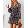 CUPSHE Women Floral Ruffle Summer Dress Surplice V Neck Long Peasant Sleeve Elastic Waist Flowy Casual Holiday Mini Dress(Multicoloured)