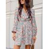 CUPSHE Women Floral Ruffle Summer Dress Surplice V Neck Long Peasant Sleeve Elastic Waist Flowy Casual Holiday Mini Dress(Orange Floral)