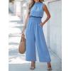 CUPSHE Women Floral Summer Maxi Jumpsuit with Pocket Mock Neck Elastic Waist Wide Leg Business Wedding Casual Holiday Dressy(Blue)