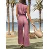 CUPSHE Women Floral Summer Maxi Jumpsuit with Pocket Mock Neck Elastic Waist Wide Leg Business Wedding Casual Holiday Dressy(Dusty Rose)