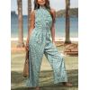 CUPSHE Women Floral Summer Maxi Jumpsuit with Pocket Mock Neck Elastic Waist Wide Leg Business Wedding Casual Holiday Dressy(Green Floral)