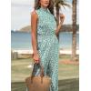 CUPSHE Women Floral Summer Maxi Jumpsuit with Pocket Mock Neck Elastic Waist Wide Leg Business Wedding Casual Holiday Dressy(Green Floral)