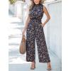 CUPSHE Women Floral Summer Maxi Jumpsuit with Pocket Mock Neck Elastic Waist Wide Leg Business Wedding Casual Holiday Dressy(Navy Blue Yellow Floral)