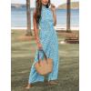 CUPSHE Women Floral Summer Maxi Jumpsuit with Pocket Mock Neck Elastic Waist Wide Leg Business Wedding Casual Holiday Dressy(Sky Blue Floral)
