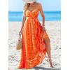 CUPSHE Women Maxi Dresses Spaghetti Straps V Neck Sleeveless Belted Beach Boho Ruffled Summer Pockets Vacation Casual Dress(Orange Paisley)